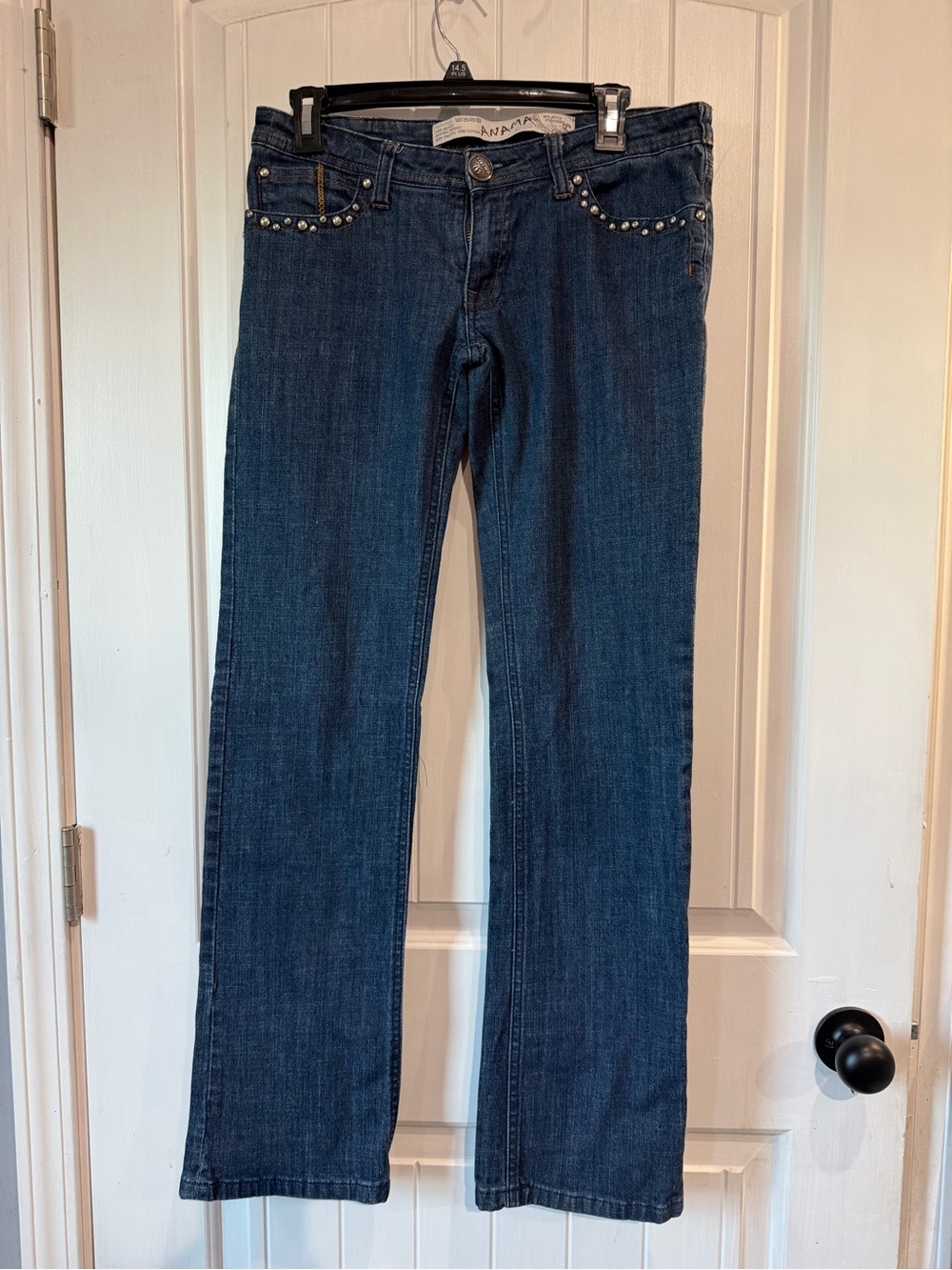 Anama Y2K Dark Blue Low Rise Bootcut Jeans with Studded Pockets